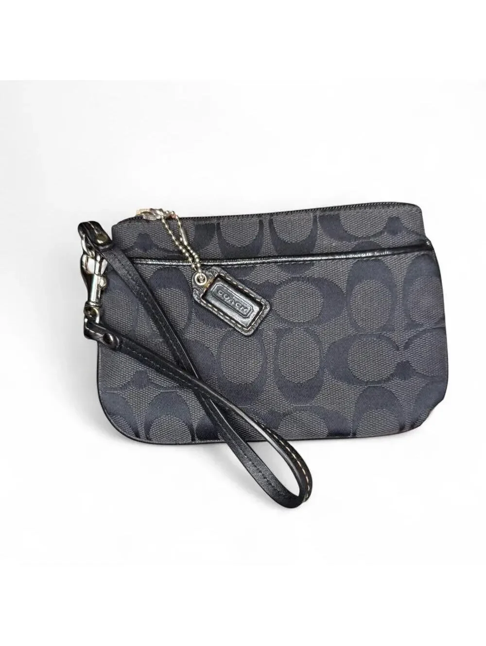 Coach Authentic Early Y2K Classic Black Wristlet with Leather Strap and Tag